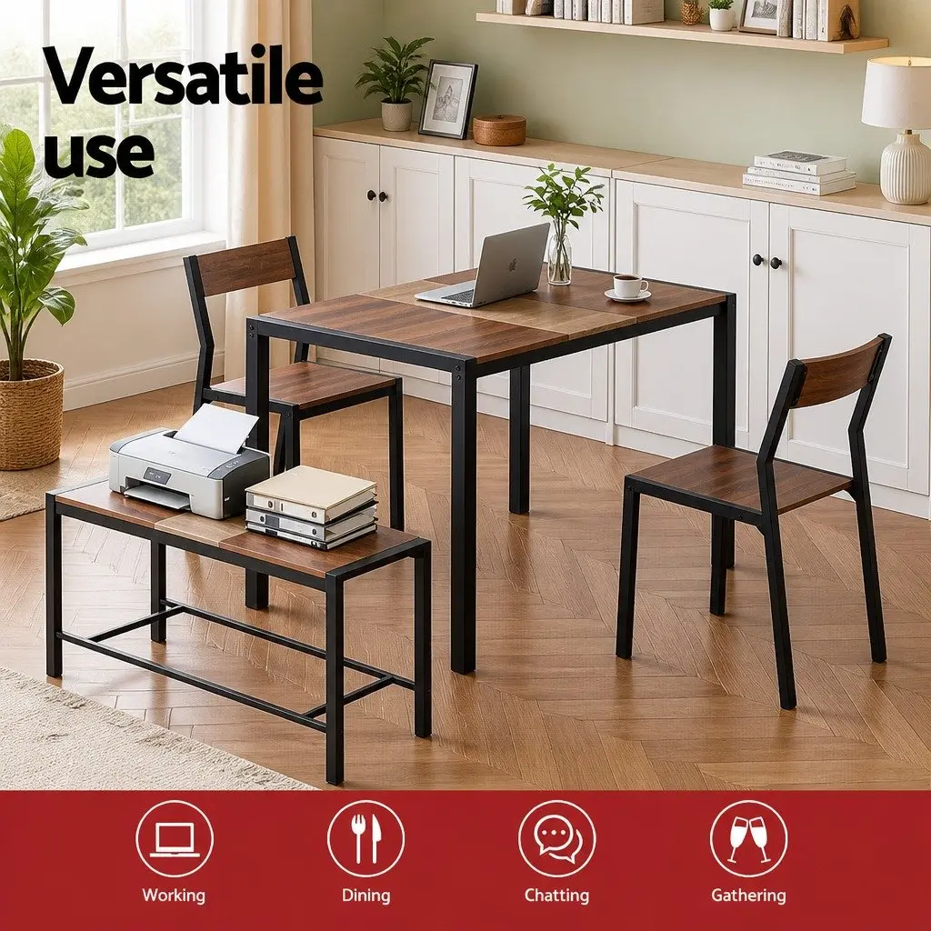 Dining Set MDF and Metal 4 Piece Rustic Brown Beige Black