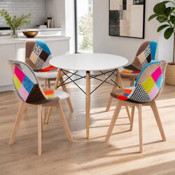 Dining Table and 4 Chairs Set Round 100cm MDF Top Beech Wood Legs Modern Design
