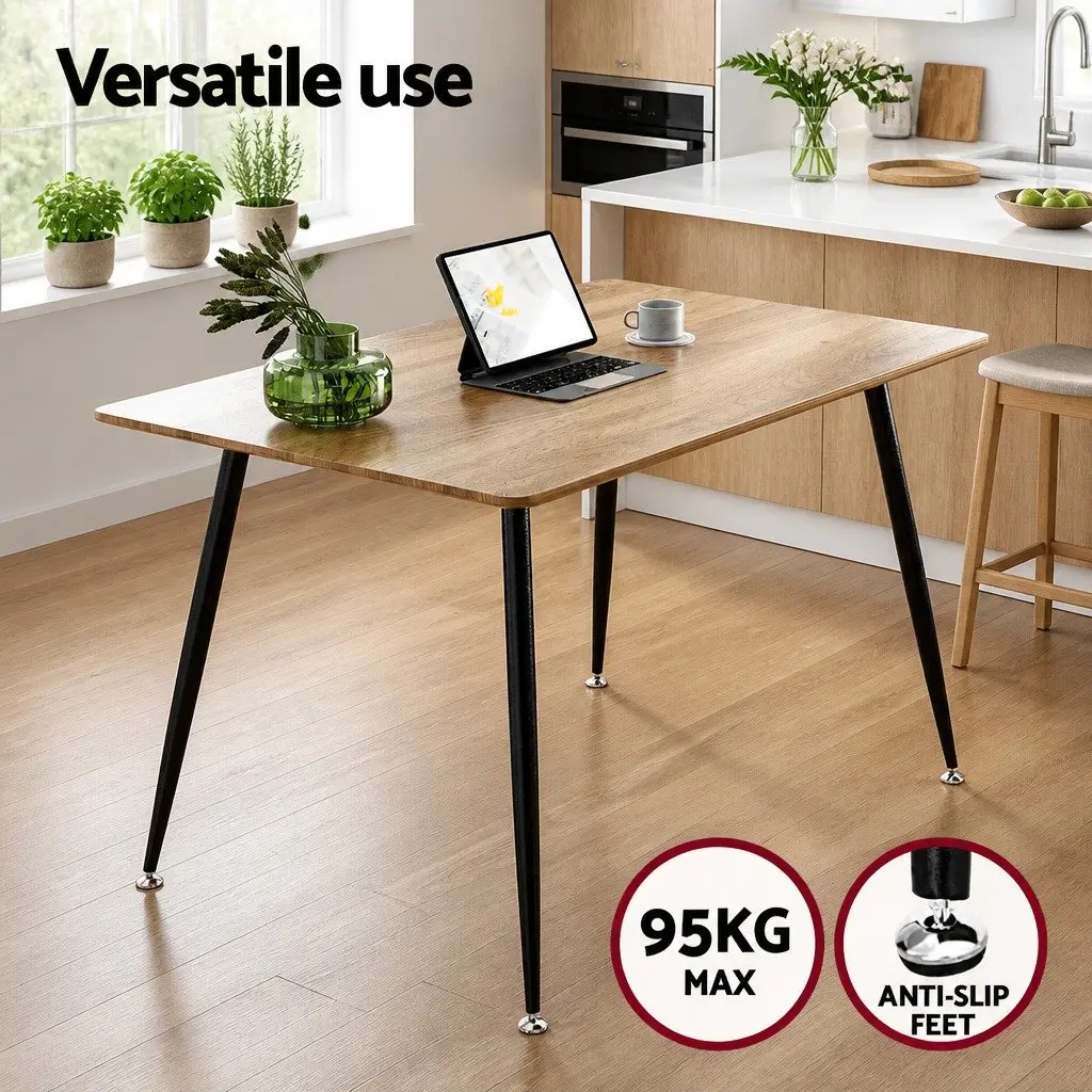 Dining Set Industrial Style Wood Grain Table with Metal Legs and 4 Cushioned Chairs