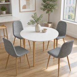 Dining Table and Chair Set Round 4 Seater White Grey Contemporary Kitchen