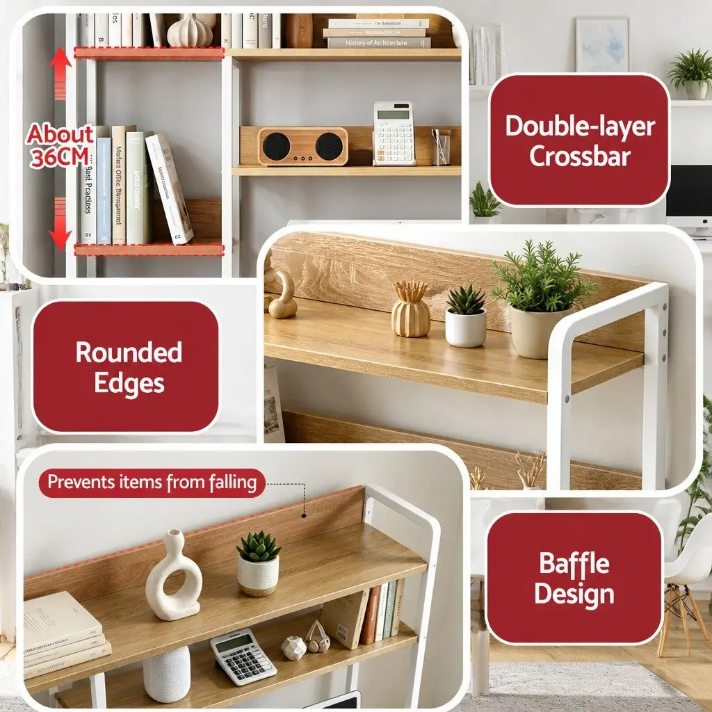 2-Tier Desk Organizer Shelf Metal Frame 100cm Width 24cm Depth White Walnut