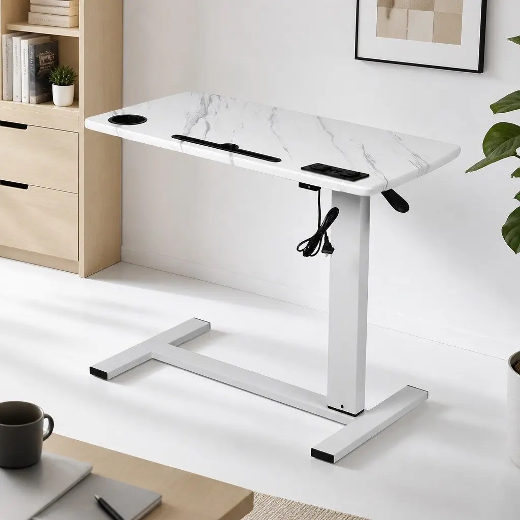 Standing Desk Height Adjustable Gas Lift 65-93cm White Steel MDF Home Office Table