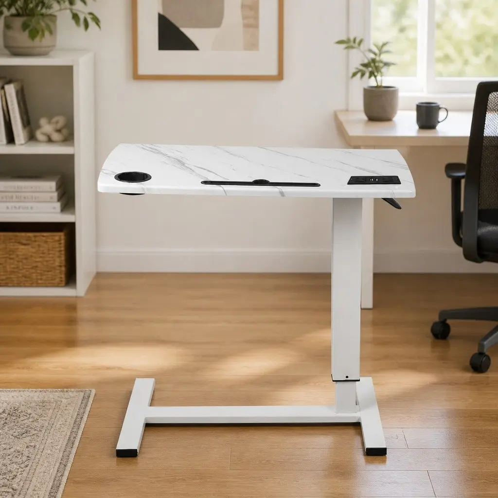 Standing Desk Height Adjustable Gas Lift 65-93cm White Steel MDF Home Office Table
