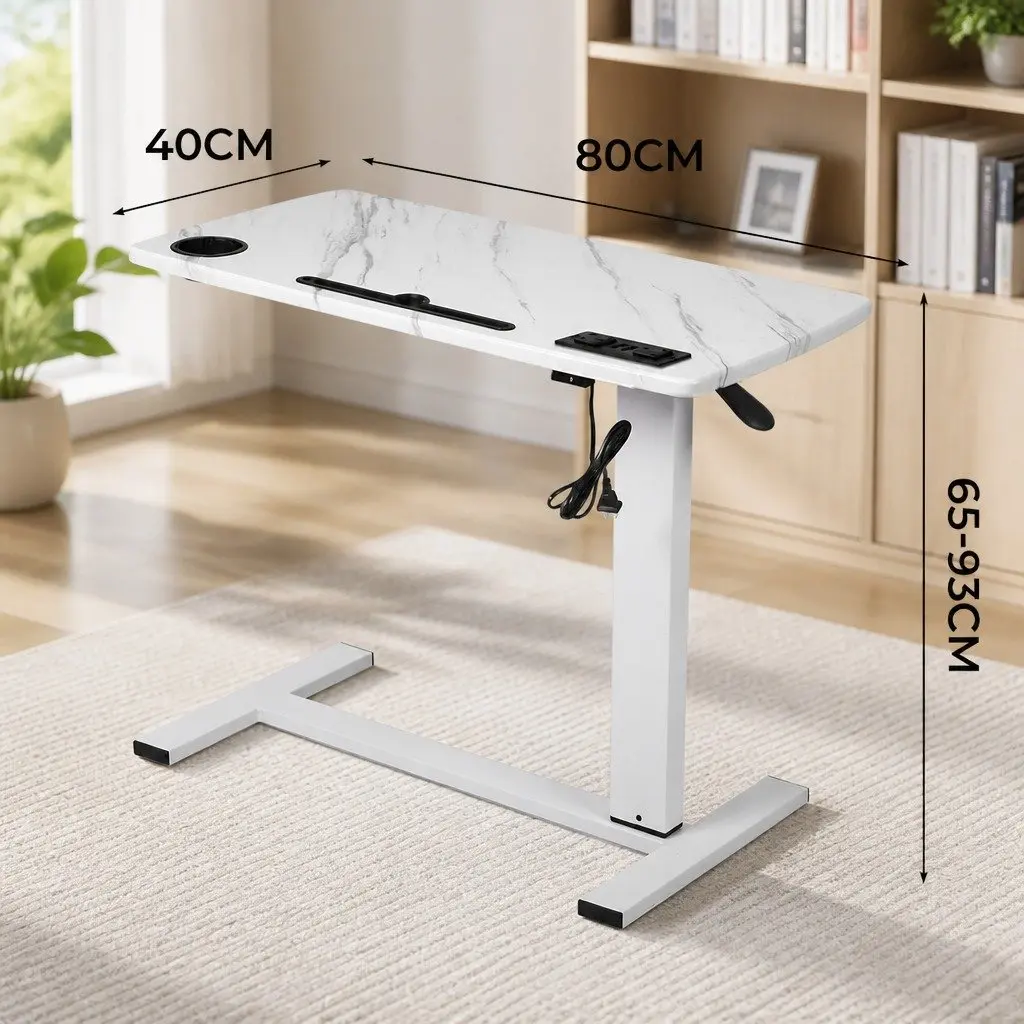 Standing Desk Height Adjustable Gas Lift 65-93cm White Steel MDF Home Office Table