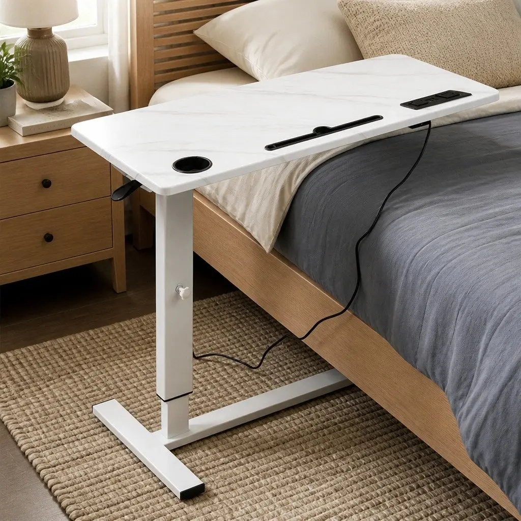 Standing Desk Height Adjustable Gas Lift 65-93cm White Steel MDF Home Office Table