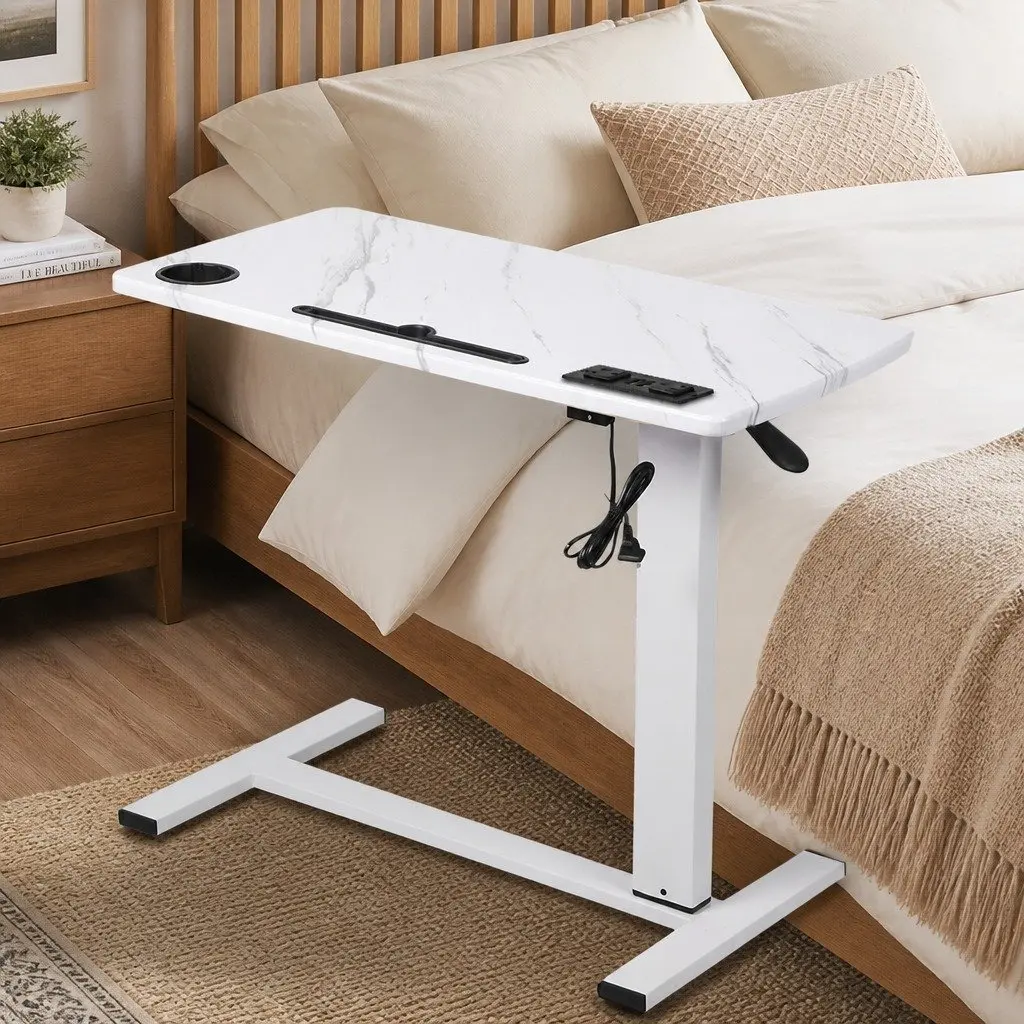 Standing Desk Height Adjustable Gas Lift 65-93cm White Steel MDF Home Office Table