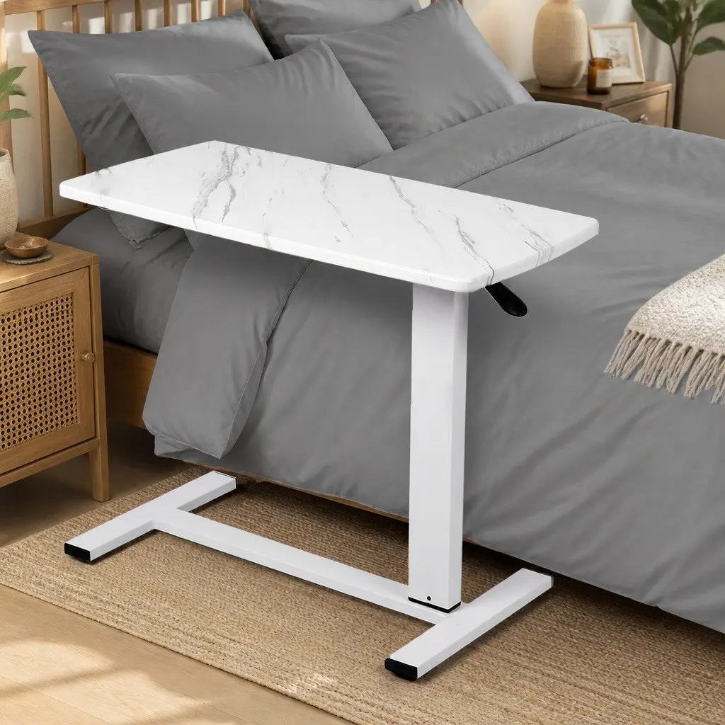Height Adjustable Sofa Bed Side Table with Wheels 65-93cm Standing Desk White