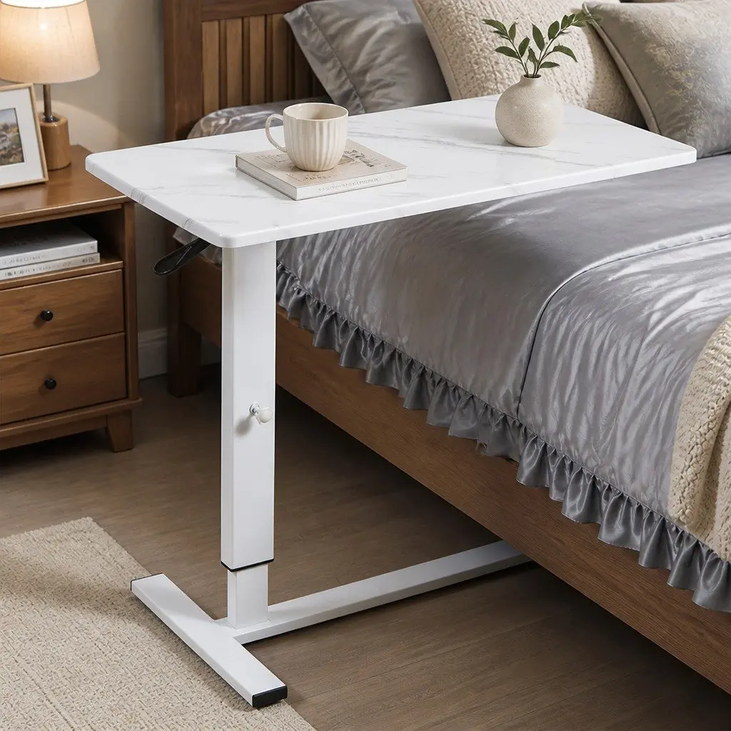 Height Adjustable Sofa Bed Side Table with Wheels 65-93cm Standing Desk White