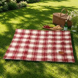 Compact Brown Plaid Picnic Mat for Beach and Camping