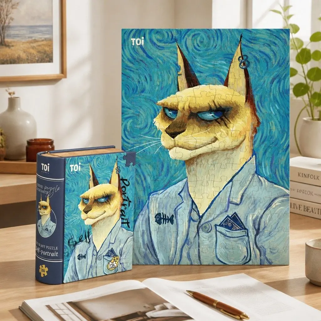 Cat Puzzle 126 Pieces Tin Case Van Gogh Self Portrait Art for Kids and Teens