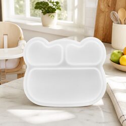 Kids Stickie Plate with Suction Base Three Section Divided Toddler Feeding Dish