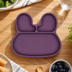 Stickie Plate Suction Base Toddler Kids Feeding Dishwasher Safe Silicone Plum