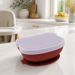 Suction Bowl with Lid for Toddlers Kids Feeding Mealtime Silicone Rust