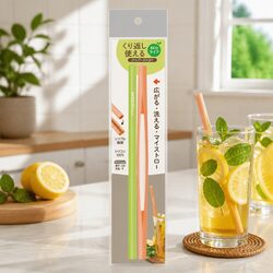 Versatile Kids' Resealable Silicone Zipper Straw - Green/Orange