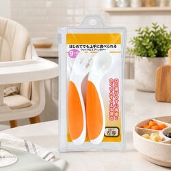 Left Handed Fork and Spoon Set for Baby Beginners Self Feeding Learning Orange