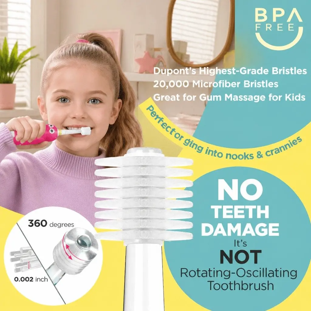 Kids Sonic Toothbrush Compact Grip 360-Degree Cleaning Action LED Light Age 1-4 Years