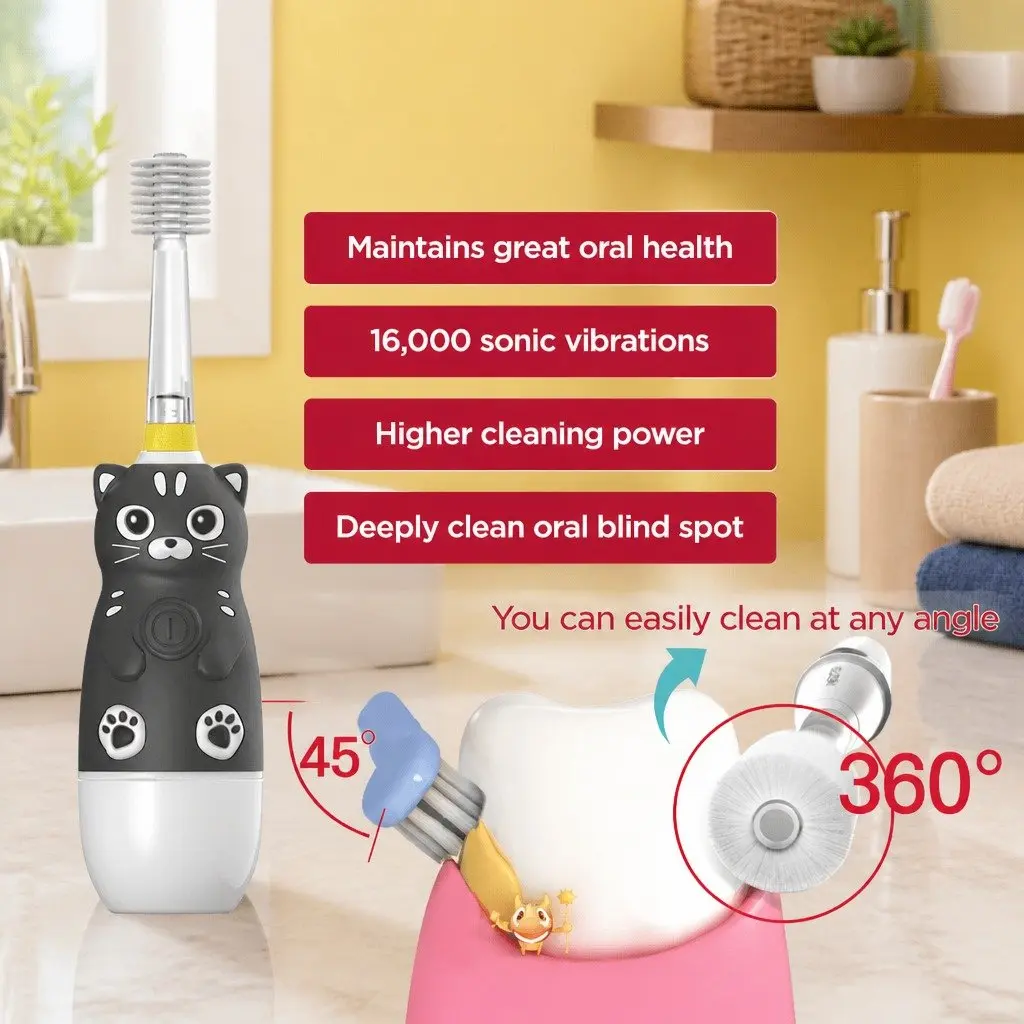 Kids Sonic Toothbrush Compact Grip 360-Degree Cleaning Action LED Light Age 1-4 Years
