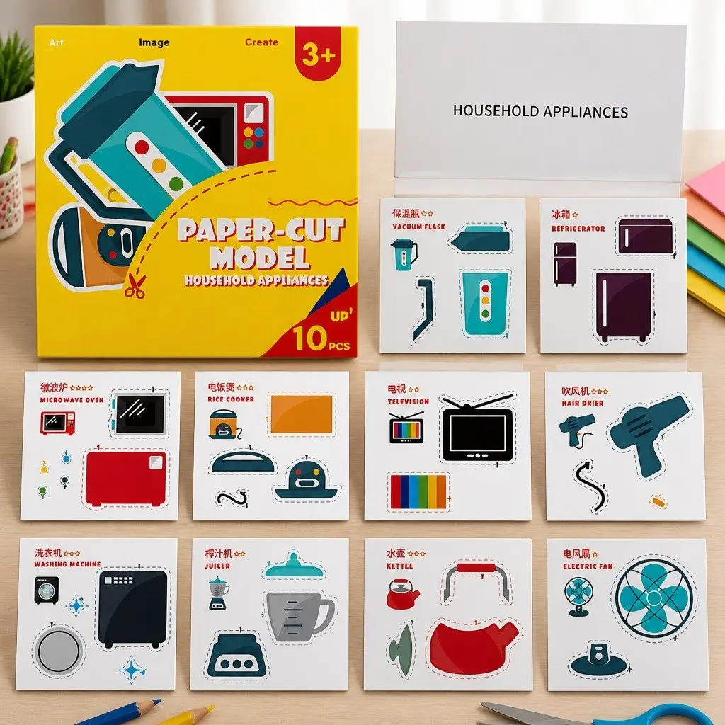 Paper Cutting Kit Child-Safe Scissors Pre-Cut Templates Colorful Designs