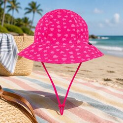 Kids Ponytail Bucket Hat UPF50+ Sun Protection Anti-Flop Brim Girls Size L