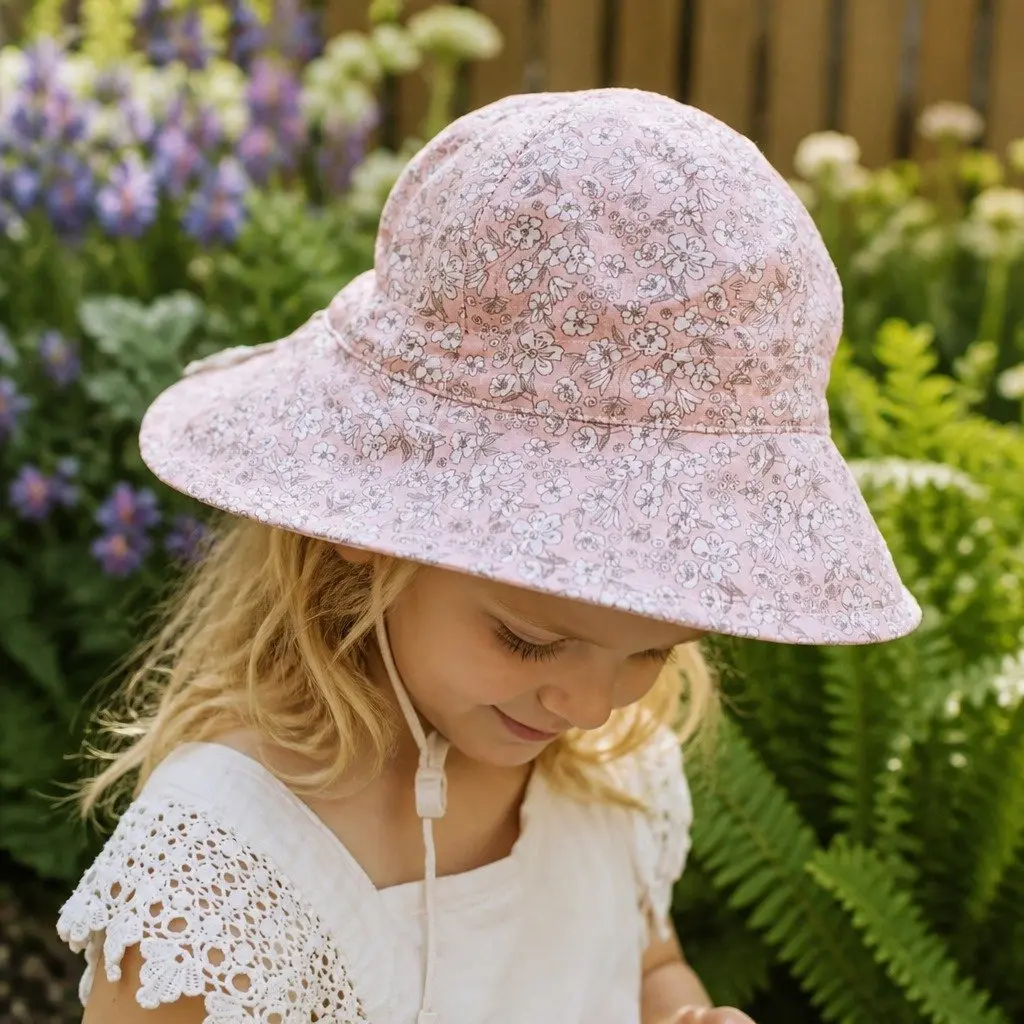 Kids Bucket Hat Reversible Linen S Wide Brim Earthy Colour Sun Protection
