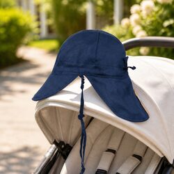 Reversible Baby Flap Sun Hat Norman Indigo Newborn Pram Carrier UPF50+