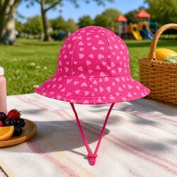 Toddler Bucket Hat Sun Protection UPF50+ Baby Pram Carrier Soft Brim Hearts XS