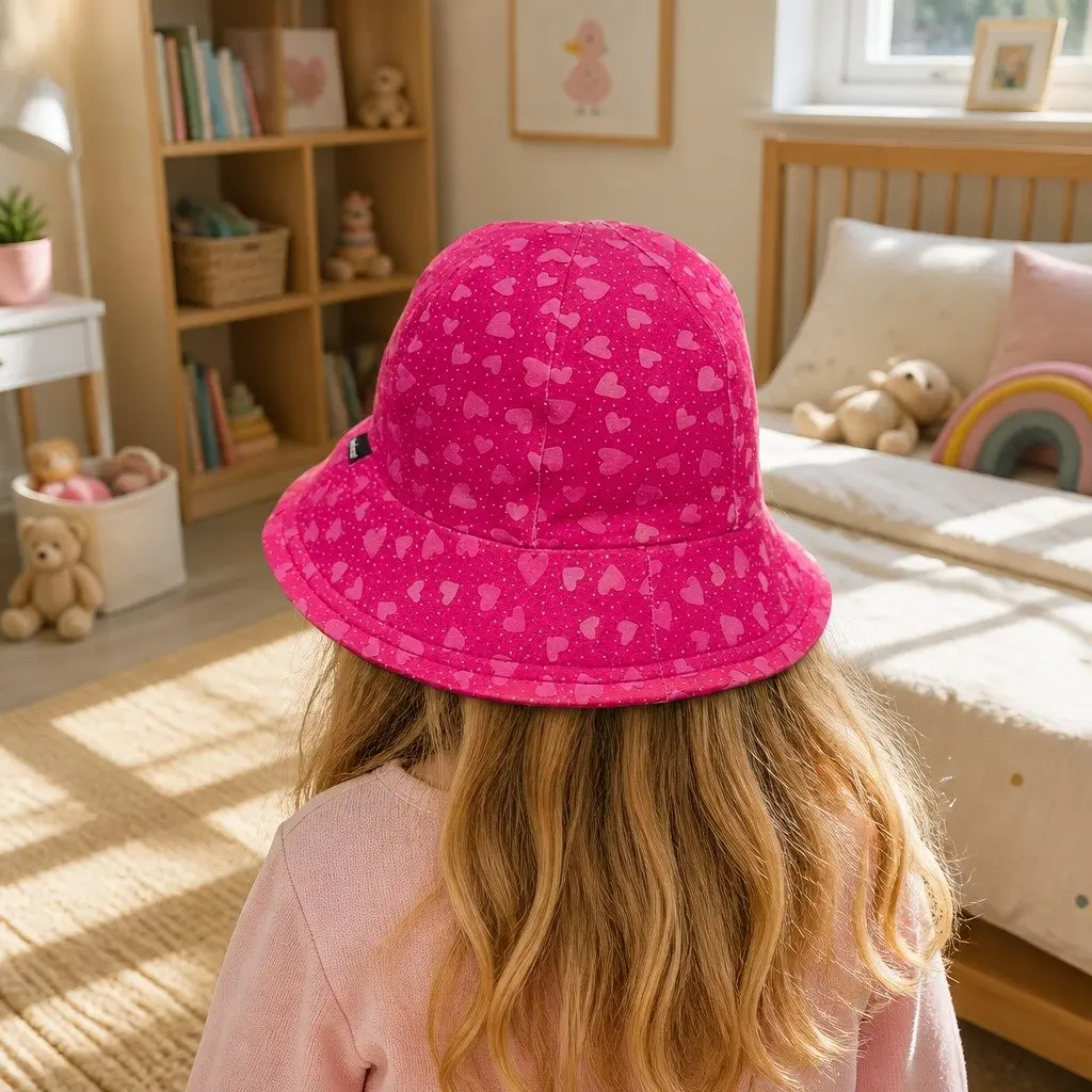 Toddler Bucket Hat Soft Flexible Brim UPF50+ Hearts Pattern Size M