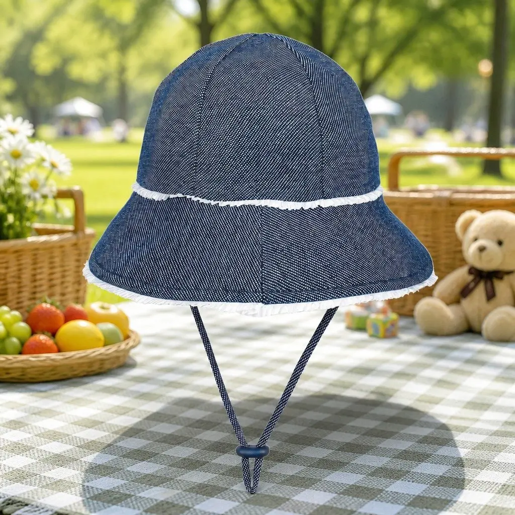 Toddler Bucket Hat Denim Soft Flexible Brim Ruffle Trim Size S