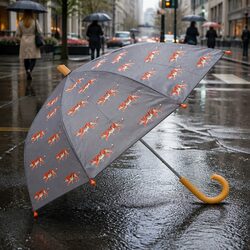 Practical Kids Umbrella with Colourful Print and Wooden Handle