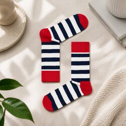 Adult Stripe Socks Size 36-40 Navy White Cotton Comfortable Everyday Wear