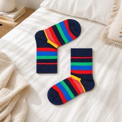 Kids Stripe Socks Size 2-3 Years Combed Cotton Reinforced Heel Toe Colorful