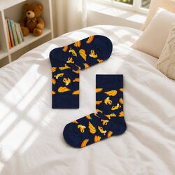 Kids Socks Dark Banana Pattern Toddler 2-3 Years Combed Cotton Reinforced
