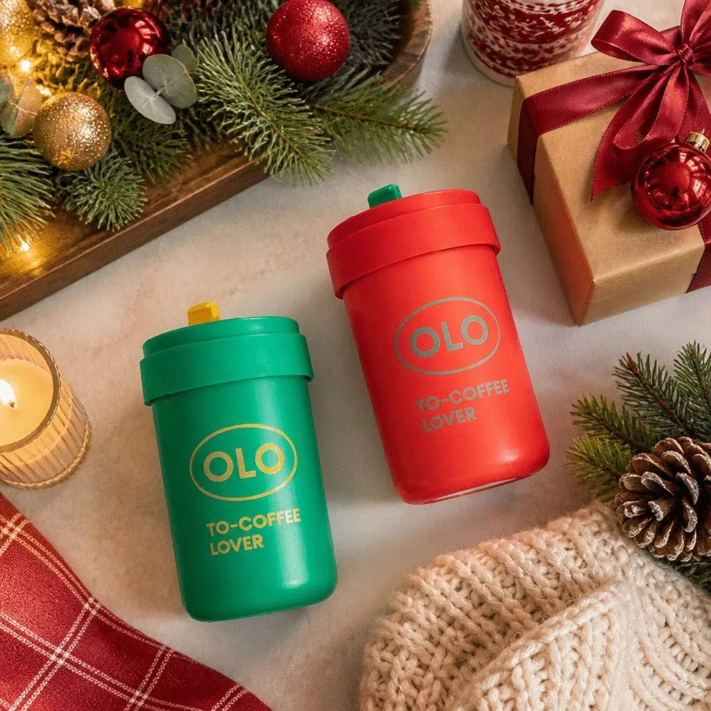 Insulated Drink Bottle Stainless Steel Double-Layer 380ml Green Portable Coffee Cup with Carrying Strap