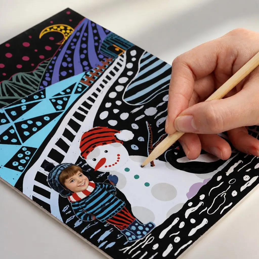 Kids Scratch Art Set Double-layered Art Paper 3 Themes 6 Pictures Each Black Cover