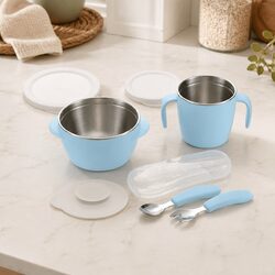 Practical Blue Feeding Set for Babies Learning to Eat