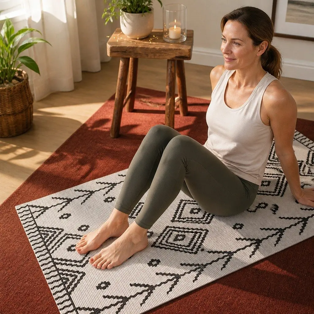 Yoga Mat Thick Lightweight Portable PVC 60 x 173 cm Berber Pattern