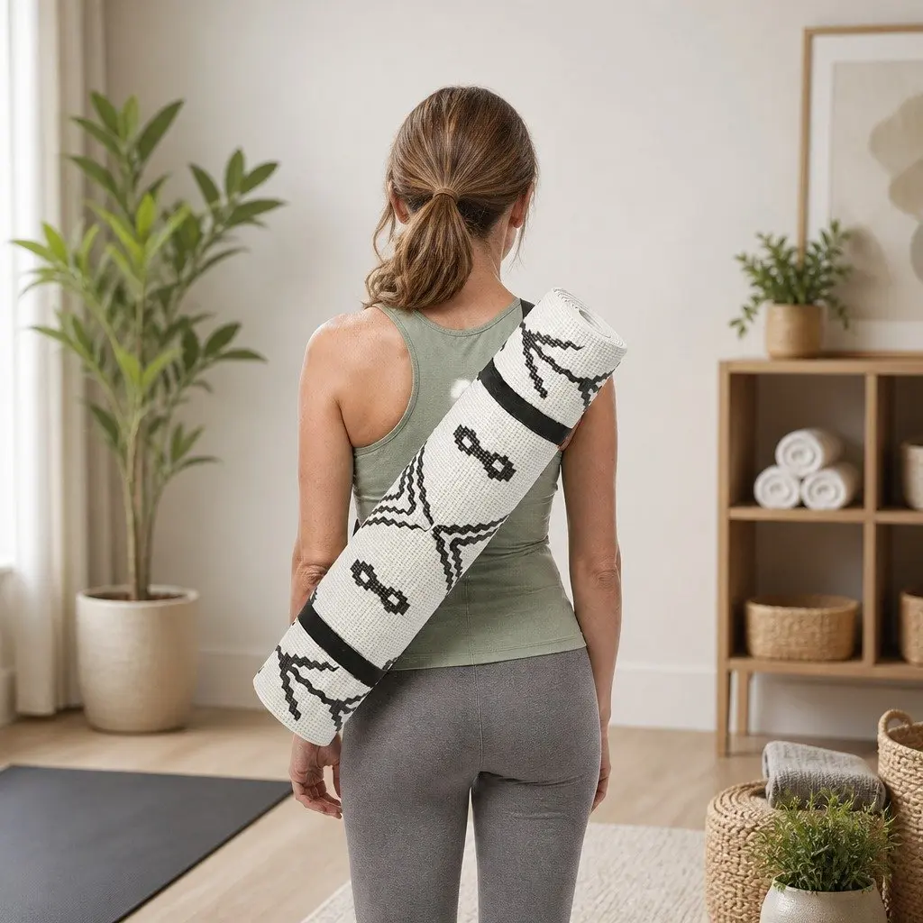 Yoga Mat Thick Lightweight Portable PVC 60 x 173 cm Berber Pattern