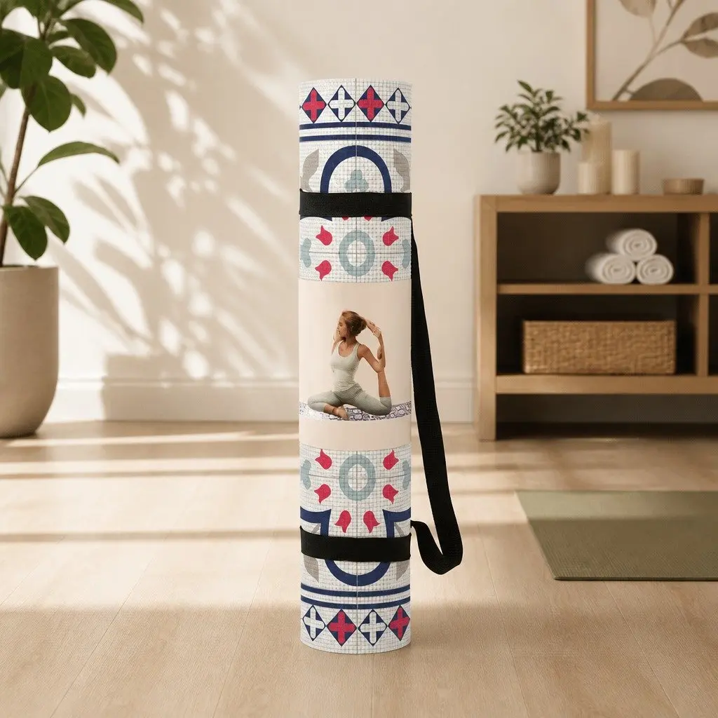Yoga Mat Thick Lightweight Portable Barcelona Pattern 60 x 173 cm
