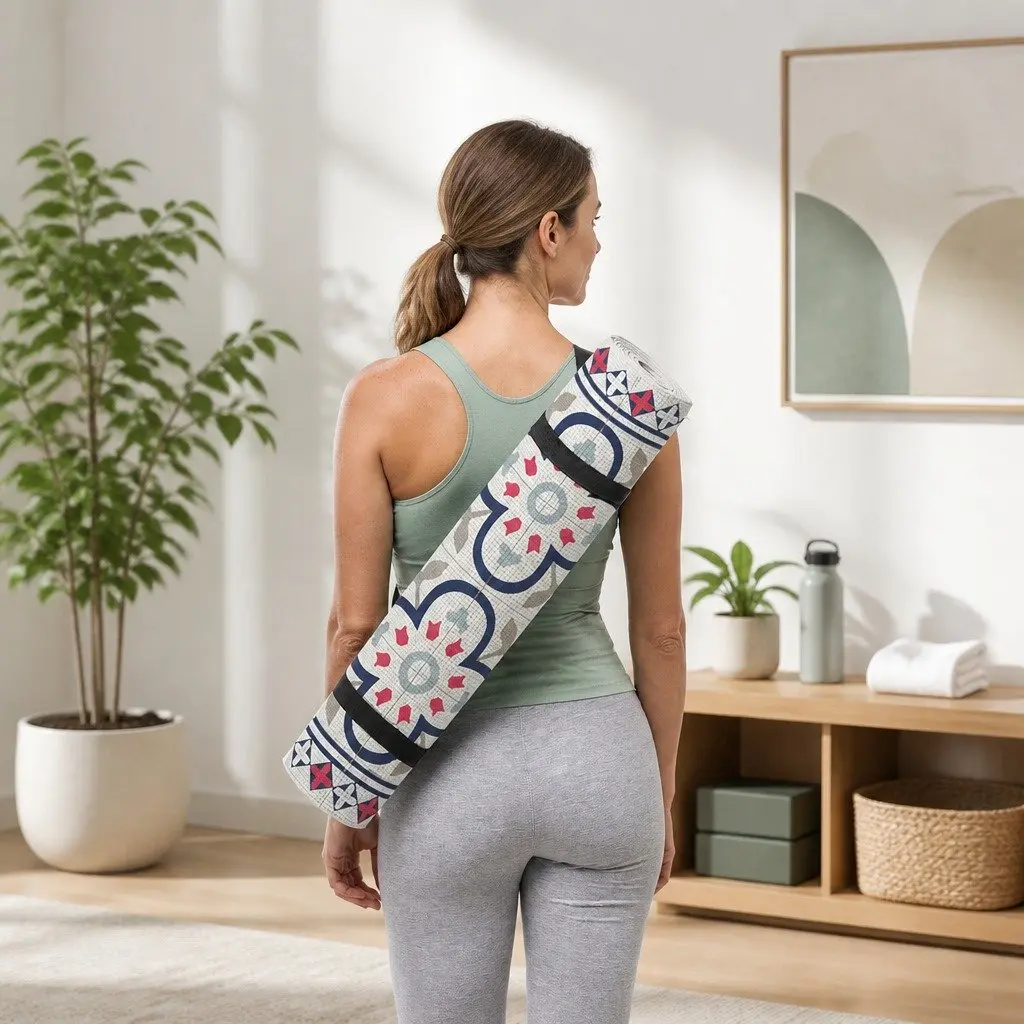 Yoga Mat Thick Lightweight Portable Barcelona Pattern 60 x 173 cm