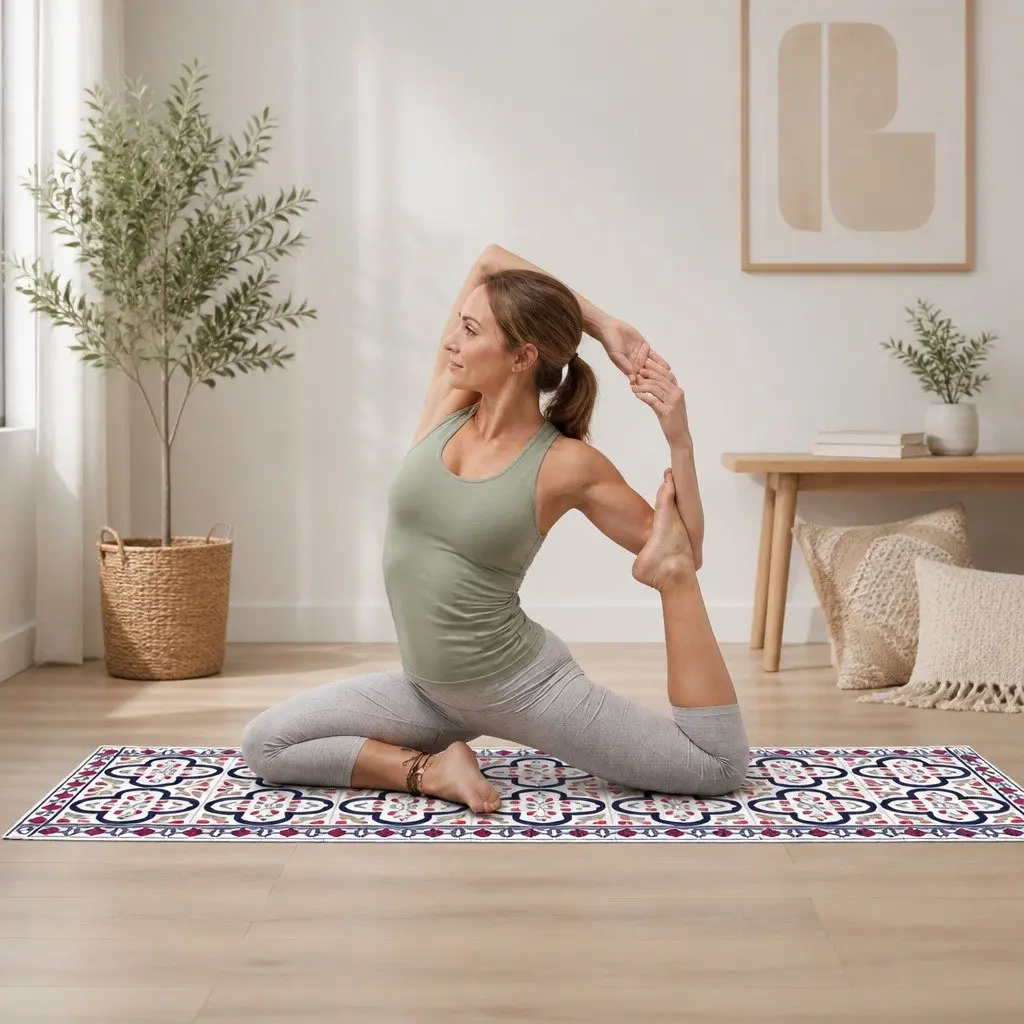 Yoga Mat Thick Lightweight Portable Barcelona Pattern 60 x 173 cm