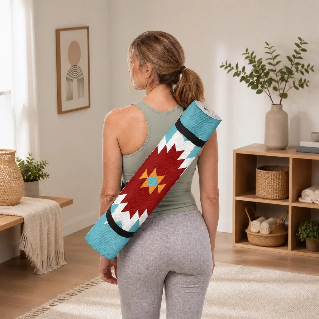 Yoga Mat Navajo Design Thick Lightweight Portable Cushioned Exercise Fitness Gym