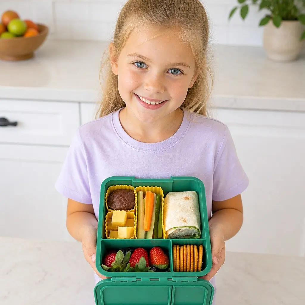 Bento Lunch Box Leakproof Three Compartments Apple 17.5cm
