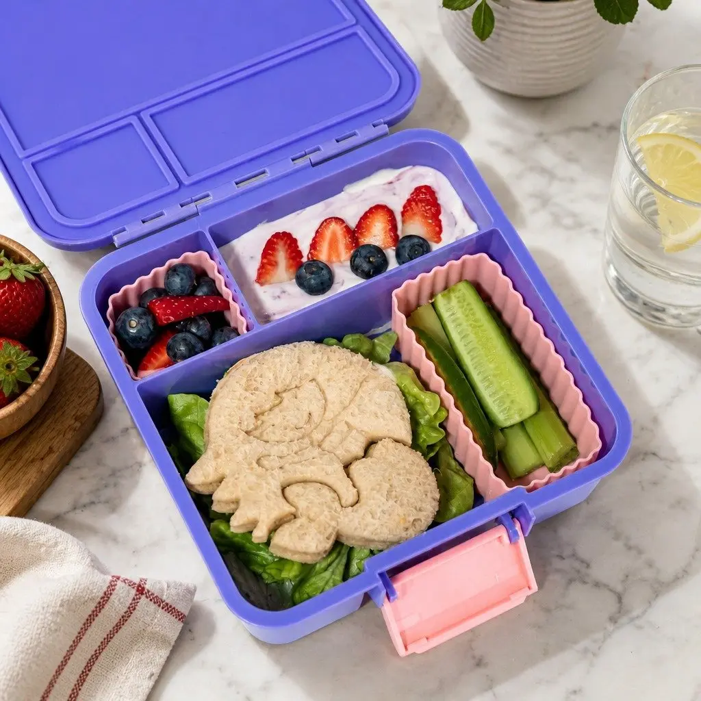 Bento Lunch Box Three Compartment Leakproof Airtight Container 17.5cm Grape