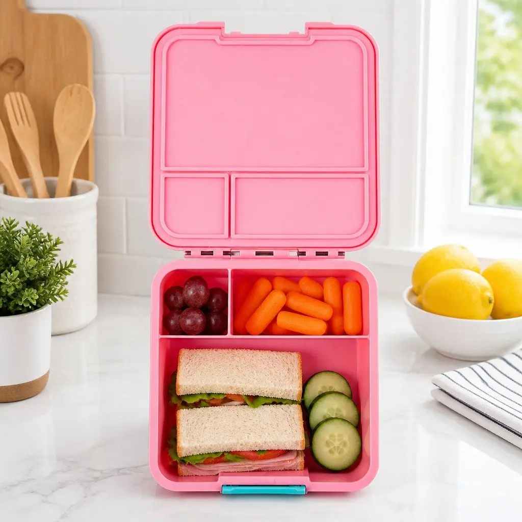 Bento Lunch Box Leakproof Airtight Three Compartments Strawberry 17.5cm