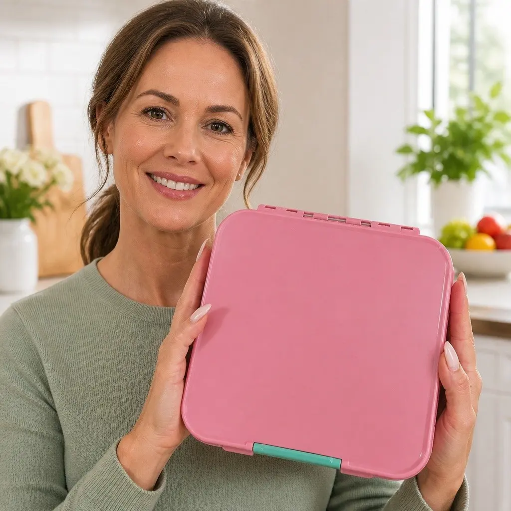 Bento Lunch Box Leakproof Airtight Three Compartments Strawberry 17.5cm