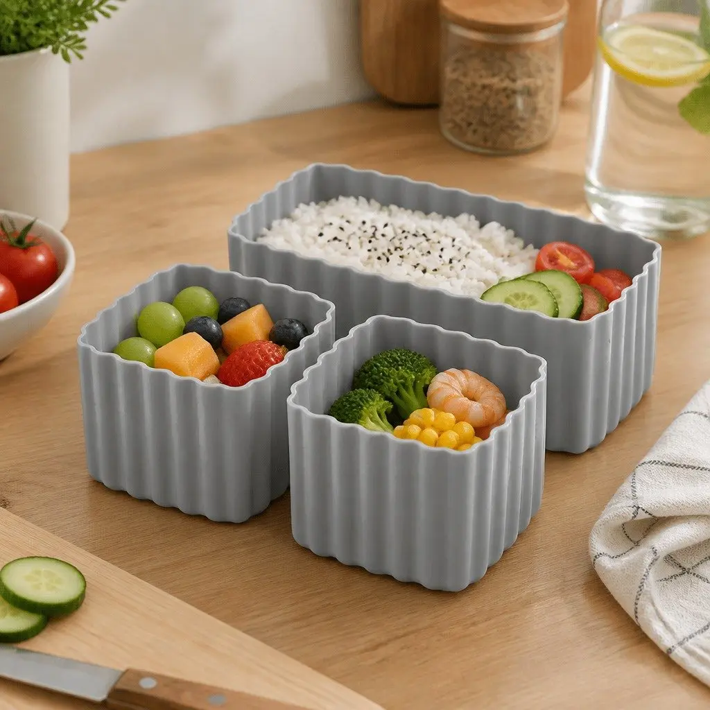 Bento Cups Silicone 3 Piece Kids Lunch Box Food Container Set Apple