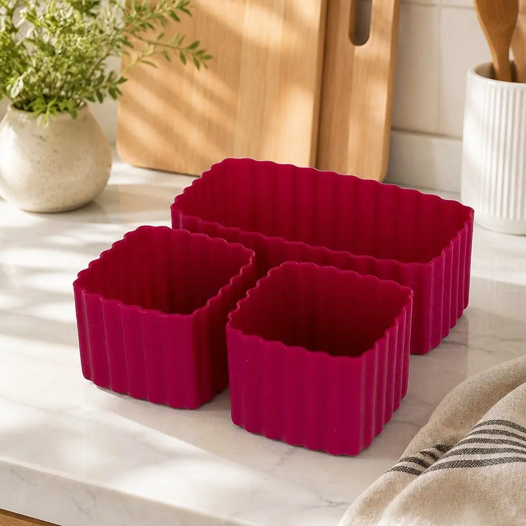 Bento Cups Silicone 3 Piece Kids Lunch Box Food Container Set Apple