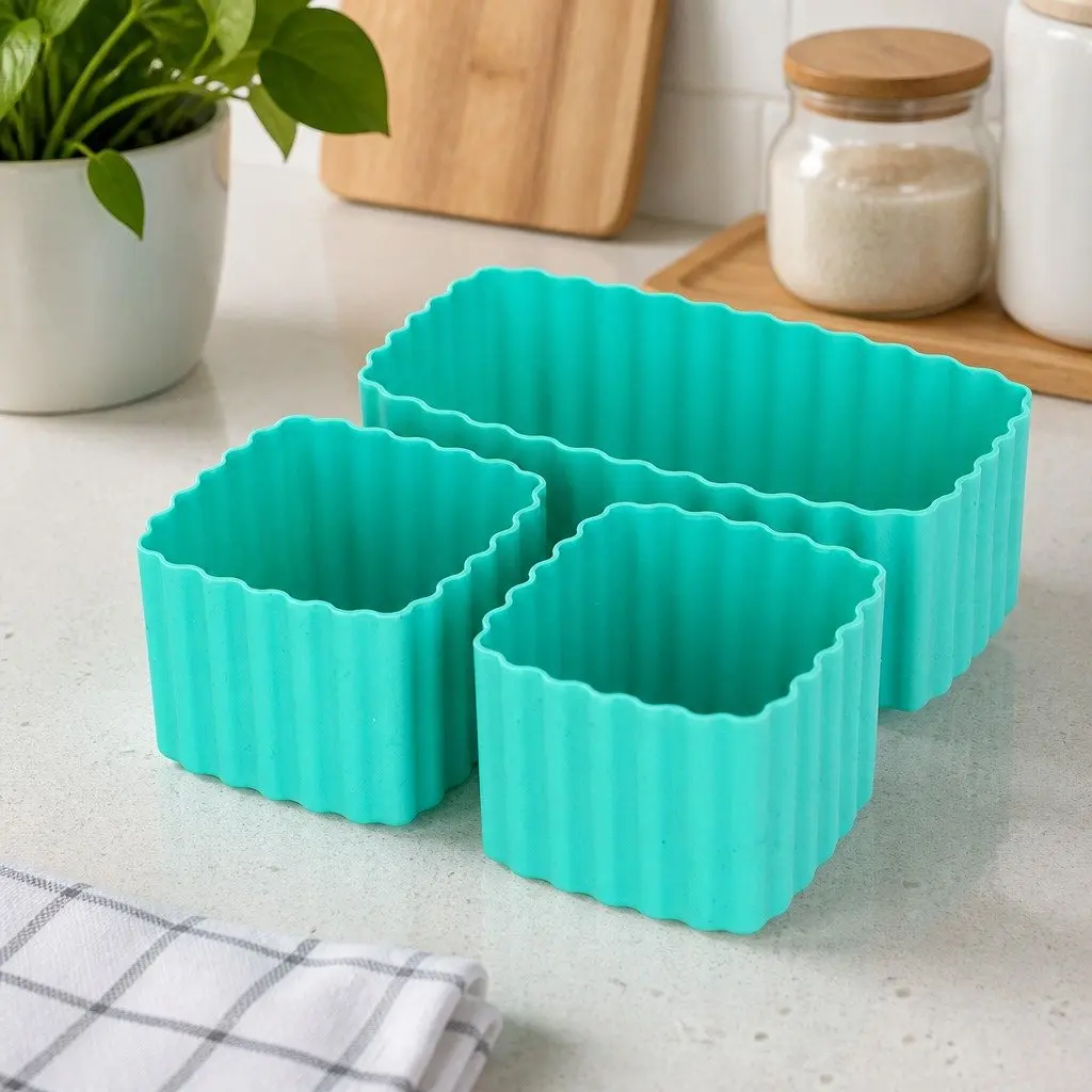 Bento Cups Silicone 3 Piece Kids Lunch Box Food Container Set Apple