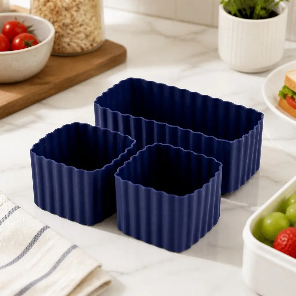 Bento Cups Silicone 3 Piece Kids Lunch Box Food Container Set Apple