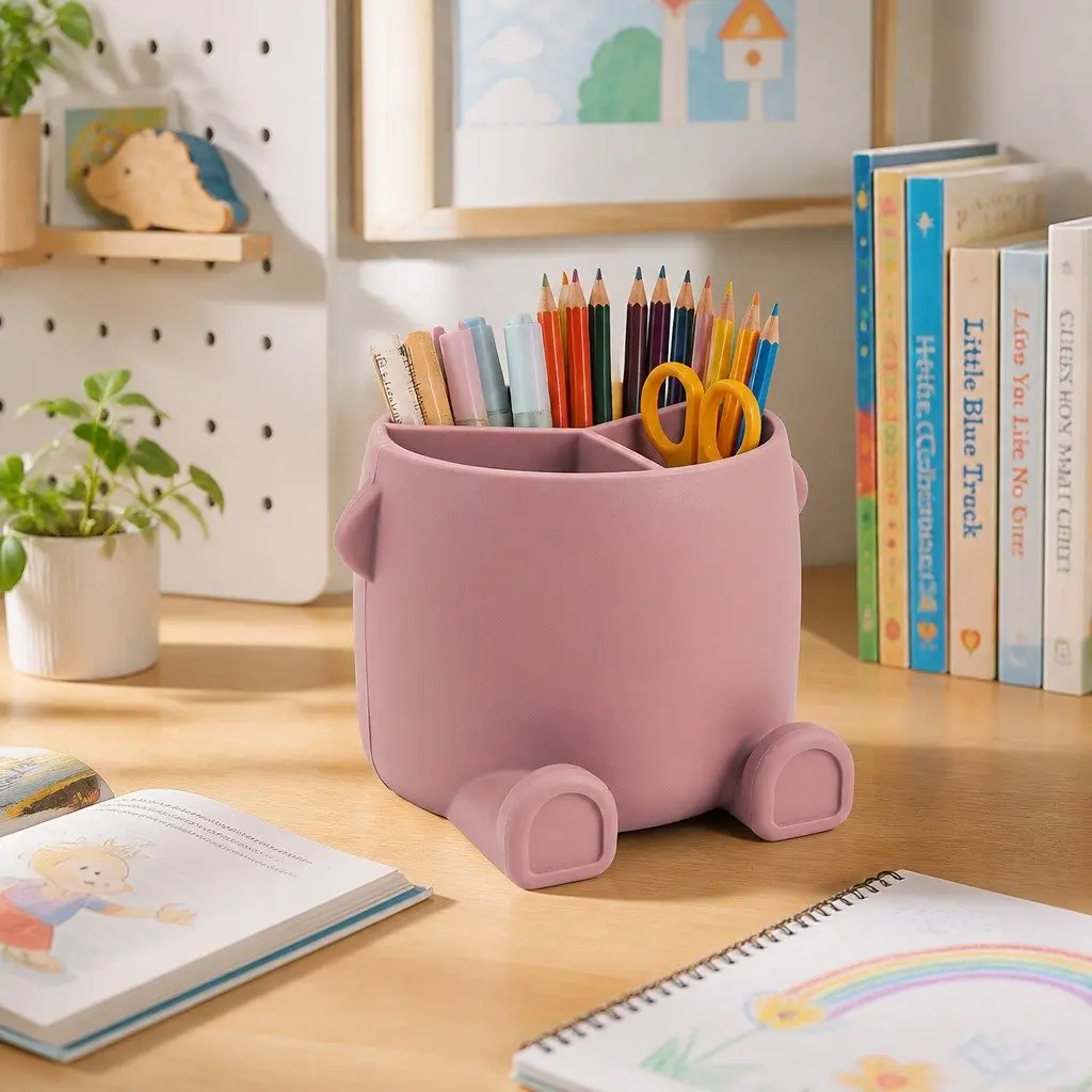 Silicone Art Supply Storage Can Mahogany 11x12.9cm for Children's Pencils and Creative Tools